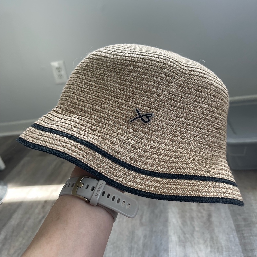 Tan Bucket Hat with Black Trim
